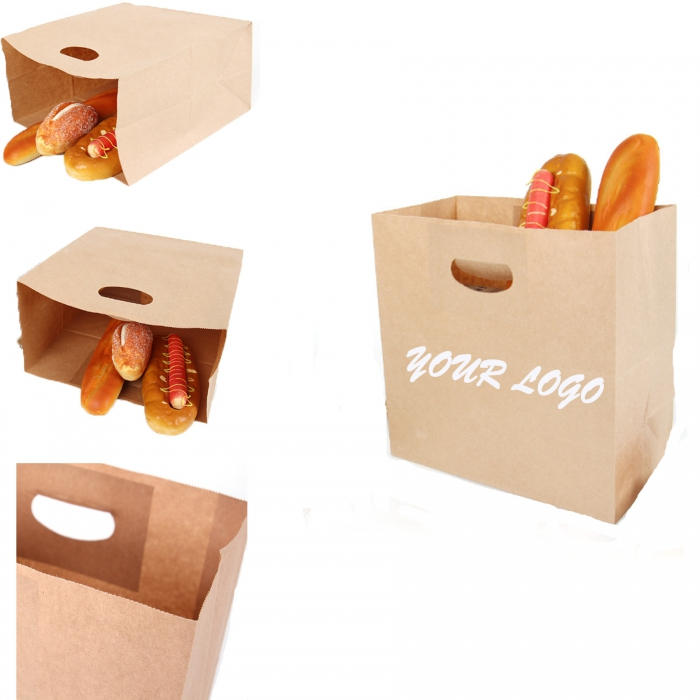 Die cut handle kraft paper bag with hole handle for take out