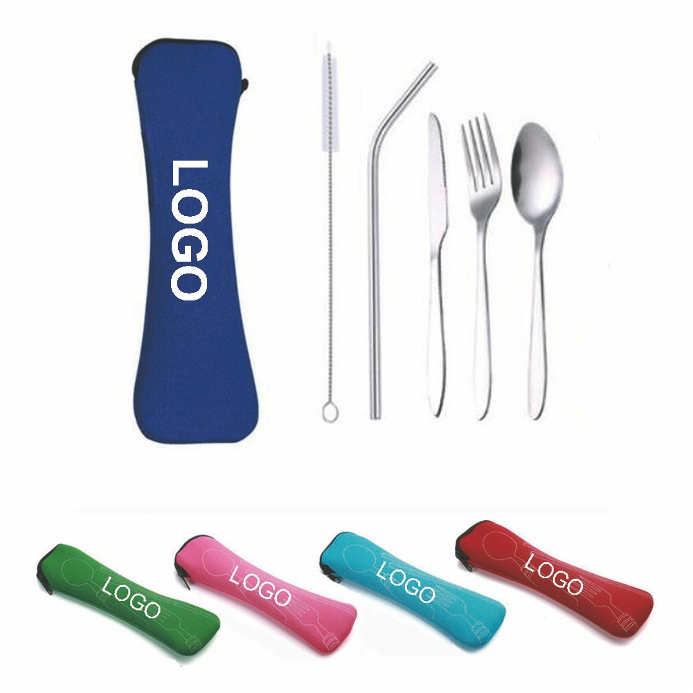 5 In 1 Stainless Steel Flatware Set With A Neoprene Case